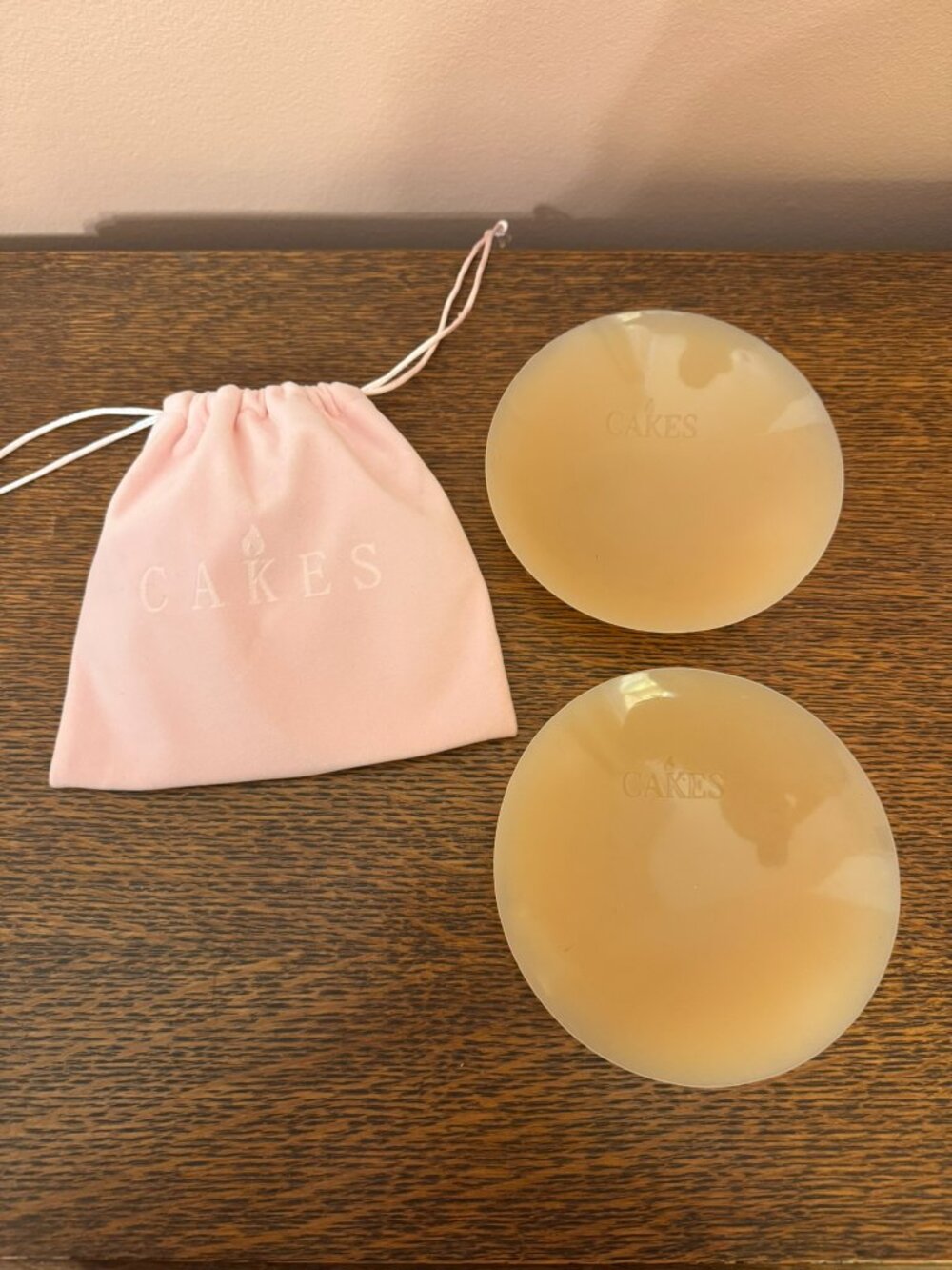 Cake Nude Silicone Nipple Covers with Pink Drawstring Pouch